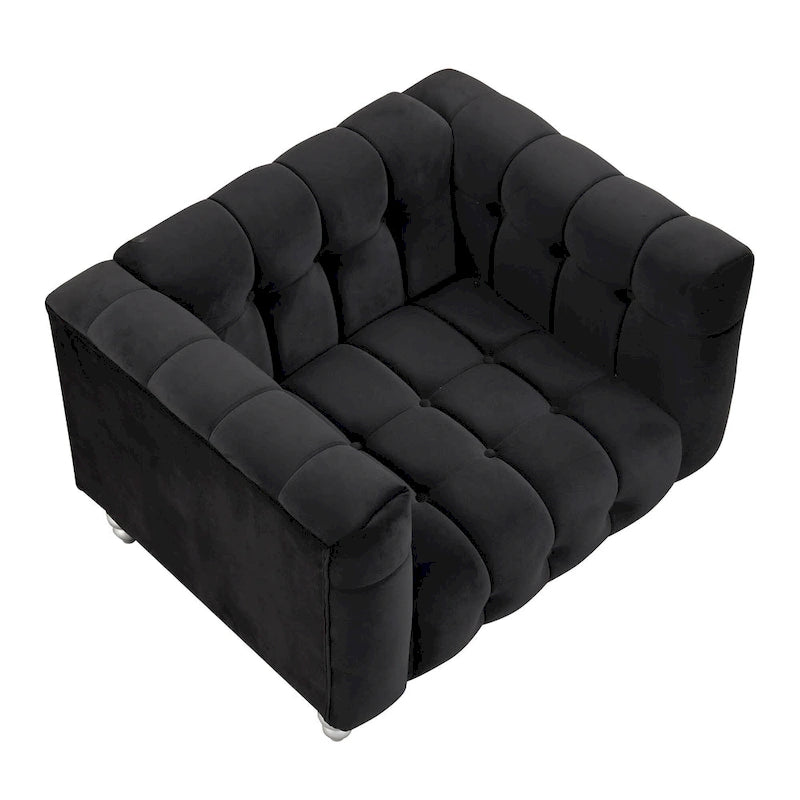 Sofá de 3 plazas capitoné negro / gris / azul