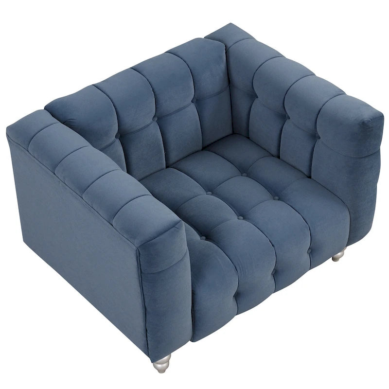 Sofá de 3 plazas capitoné negro / gris / azul