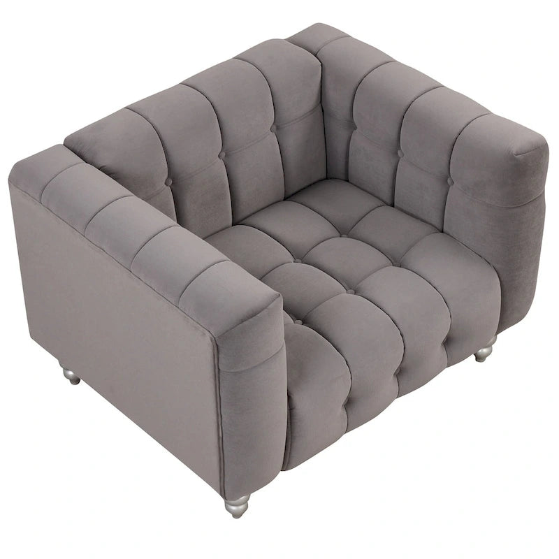 Sofá de 3 plazas capitoné negro / gris / azul