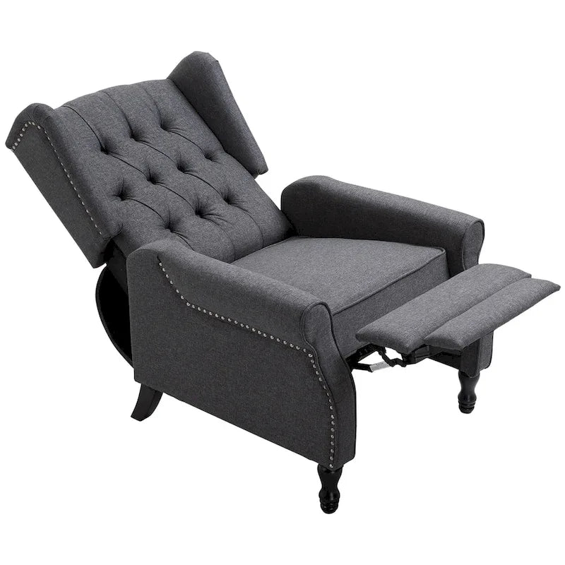 Sillón reclinable tapizado de ala, gris, de 1 plaza