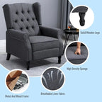 Sillón reclinable tapizado de ala, gris, de 1 plaza