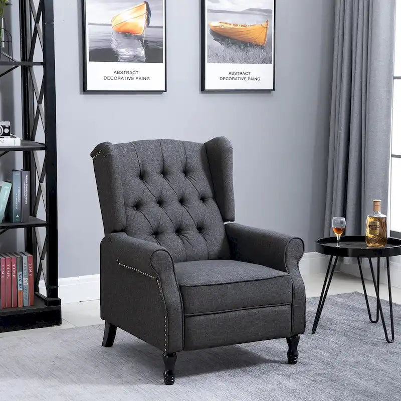 Sillón reclinable tapizado de ala, gris, de 1 plaza