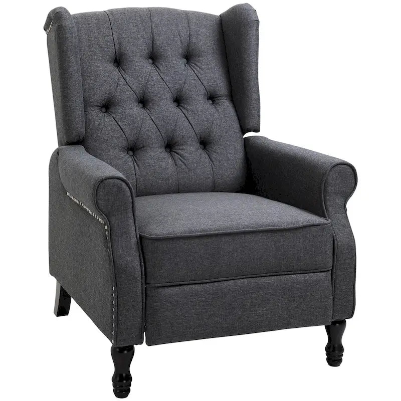 Sillón reclinable tapizado de ala, gris, de 1 plaza
