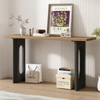 Mesa consola negra/natural con patas huecas redondas, mesa auxiliar para sofá de 2 personas