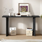 Mesa consola negra/natural con patas huecas redondas, mesa auxiliar para sofá de 2 personas