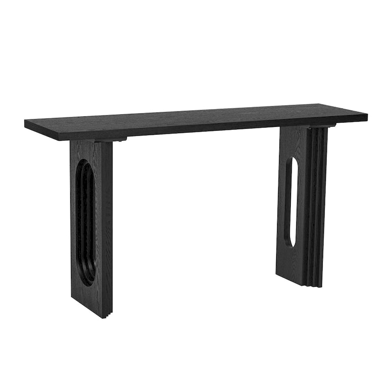 Mesa consola negra/natural con patas huecas redondas, mesa auxiliar para sofá de 2 personas