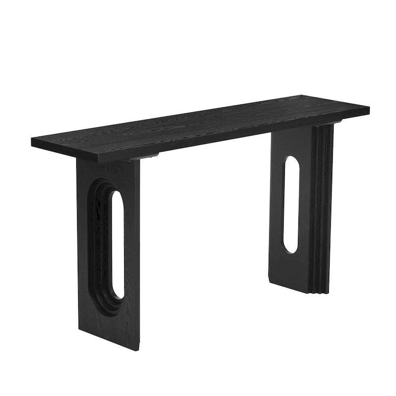 Mesa consola negra/natural con patas huecas redondas, mesa auxiliar para sofá de 2 personas