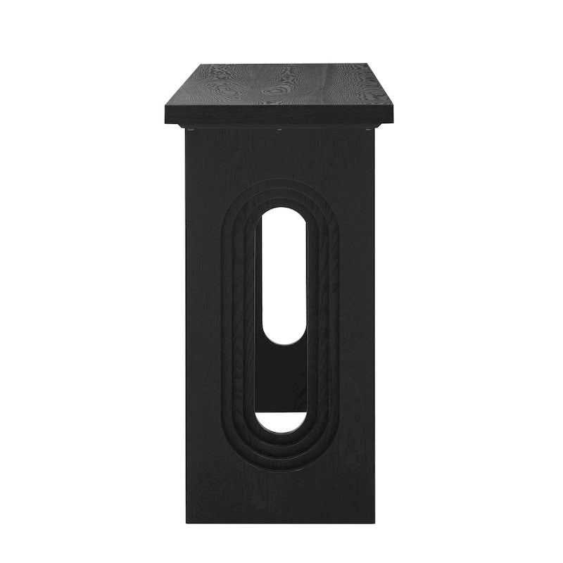 Mesa consola negra/natural con patas huecas redondas, mesa auxiliar para sofá de 2 personas