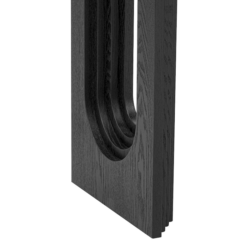 Mesa consola negra/natural con patas huecas redondas, mesa auxiliar para sofá de 2 personas