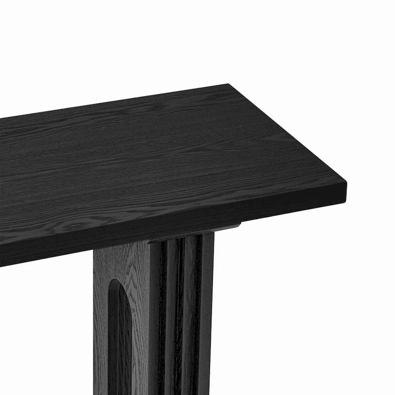 Mesa consola negra/natural con patas huecas redondas, mesa auxiliar para sofá de 2 personas