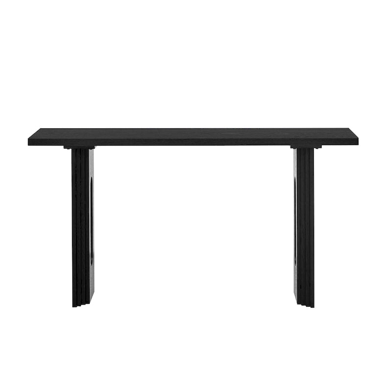 Mesa consola negra/natural con patas huecas redondas, mesa auxiliar para sofá de 2 personas