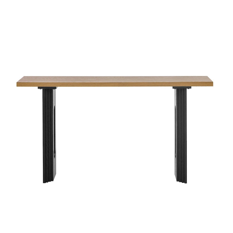 Mesa consola negra/natural con patas huecas redondas, mesa auxiliar para sofá de 2 personas