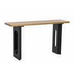 Mesa consola negra/natural con patas huecas redondas, mesa auxiliar para sofá de 2 personas