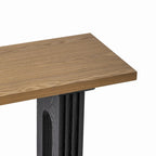 Mesa consola negra/natural con patas huecas redondas, mesa auxiliar para sofá de 2 personas
