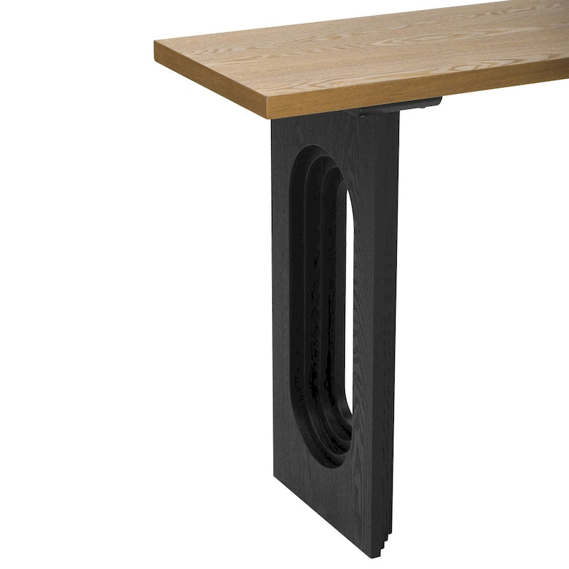 Mesa consola negra/natural con patas huecas redondas, mesa auxiliar para sofá de 2 personas