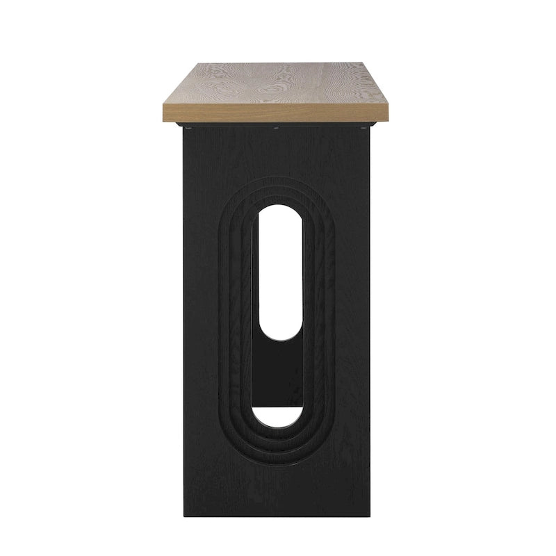 Mesa consola negra/natural con patas huecas redondas, mesa auxiliar para sofá de 2 personas