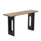 Mesa consola negra/natural con patas huecas redondas, mesa auxiliar para sofá de 2 personas