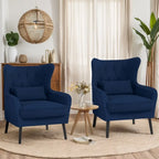 Sillón de terciopelo capitoné con orejeras, de un solo asiento – Azul marino / Negro / Blanco / Gris / Rosa