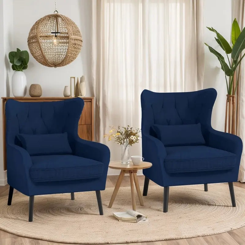 Sillón de terciopelo capitoné con orejeras, de un solo asiento – Azul marino / Negro / Blanco / Gris / Rosa