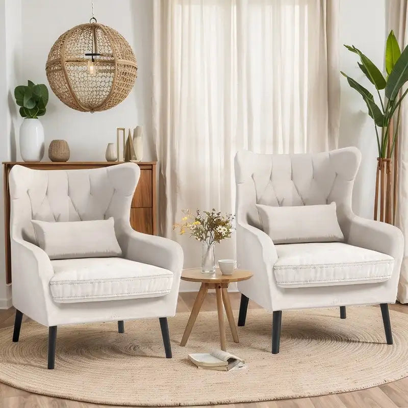 Sillón de terciopelo capitoné con orejeras, de un solo asiento – Azul marino / Negro / Blanco / Gris / Rosa