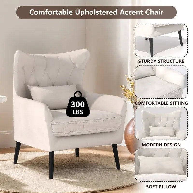 Sillón de terciopelo capitoné con orejeras, de un solo asiento – Azul marino / Negro / Blanco / Gris / Rosa