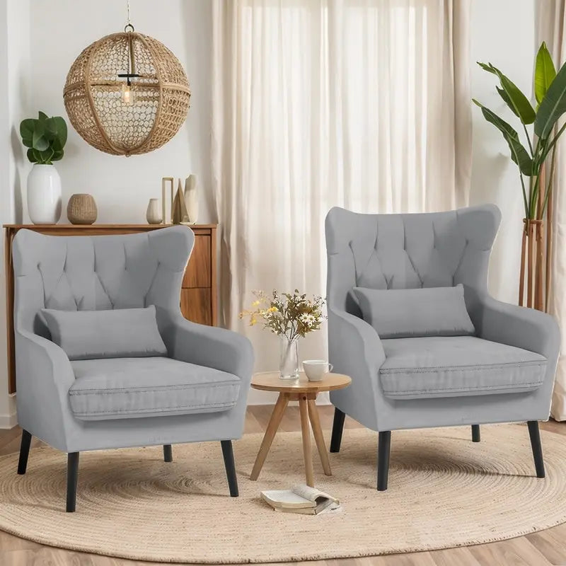 Sillón de terciopelo capitoné con orejeras, de un solo asiento – Azul marino / Negro / Blanco / Gris / Rosa