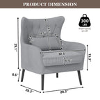 Sillón de terciopelo capitoné con orejeras, de un solo asiento – Azul marino / Negro / Blanco / Gris / Rosa