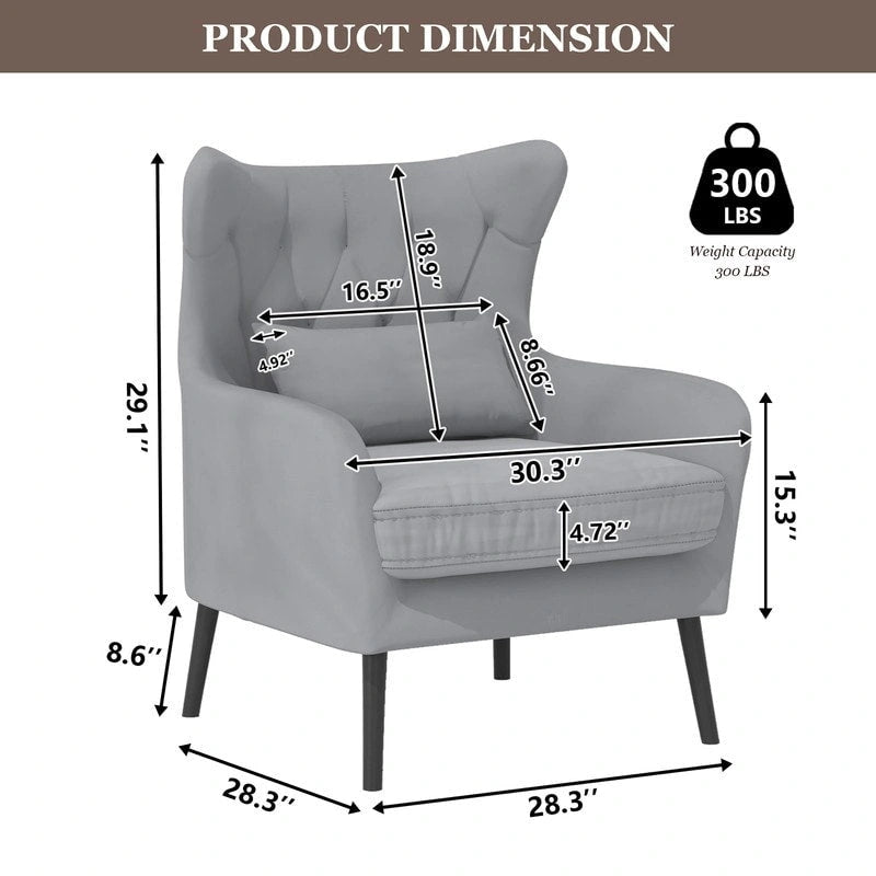 Sillón de terciopelo capitoné con orejeras, de un solo asiento – Azul marino / Negro / Blanco / Gris / Rosa