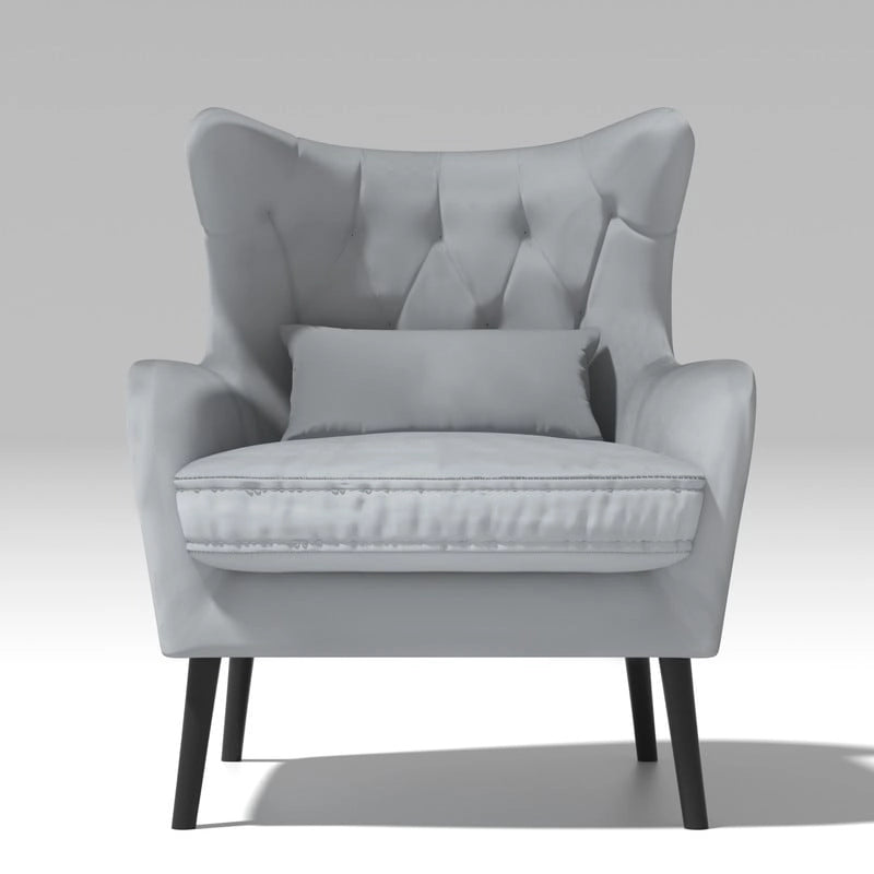 Sillón de terciopelo capitoné con orejeras, de un solo asiento – Azul marino / Negro / Blanco / Gris / Rosa