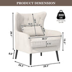 Sillón de terciopelo capitoné con orejeras, de un solo asiento – Azul marino / Negro / Blanco / Gris / Rosa