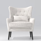 Sillón de terciopelo capitoné con orejeras, de un solo asiento – Azul marino / Negro / Blanco / Gris / Rosa
