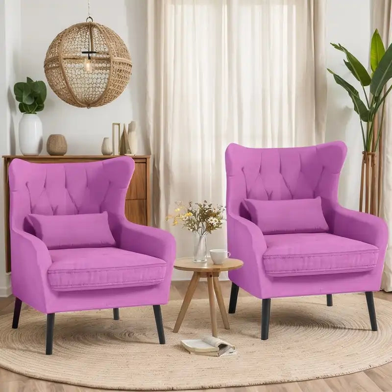Sillón de terciopelo capitoné con orejeras, de un solo asiento – Azul marino / Negro / Blanco / Gris / Rosa