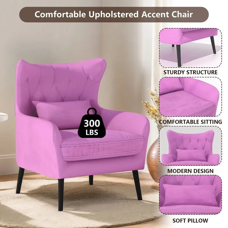 Sillón de terciopelo capitoné con orejeras, de un solo asiento – Azul marino / Negro / Blanco / Gris / Rosa