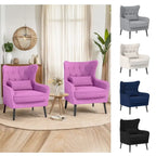 Sillón de terciopelo capitoné con orejeras, de un solo asiento – Azul marino / Negro / Blanco / Gris / Rosa