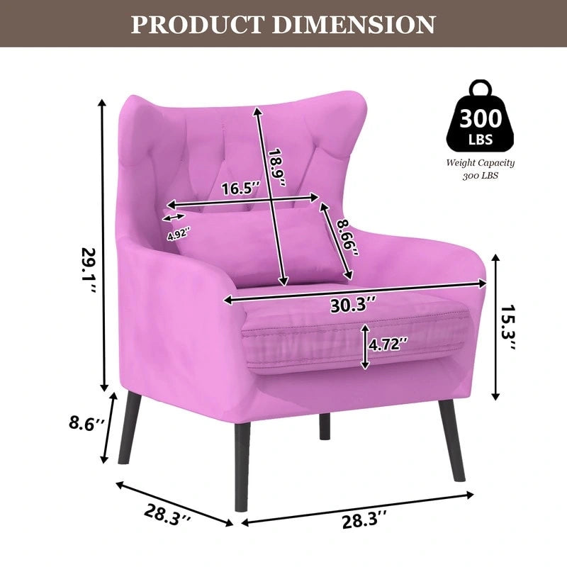Sillón de terciopelo capitoné con orejeras, de un solo asiento – Azul marino / Negro / Blanco / Gris / Rosa