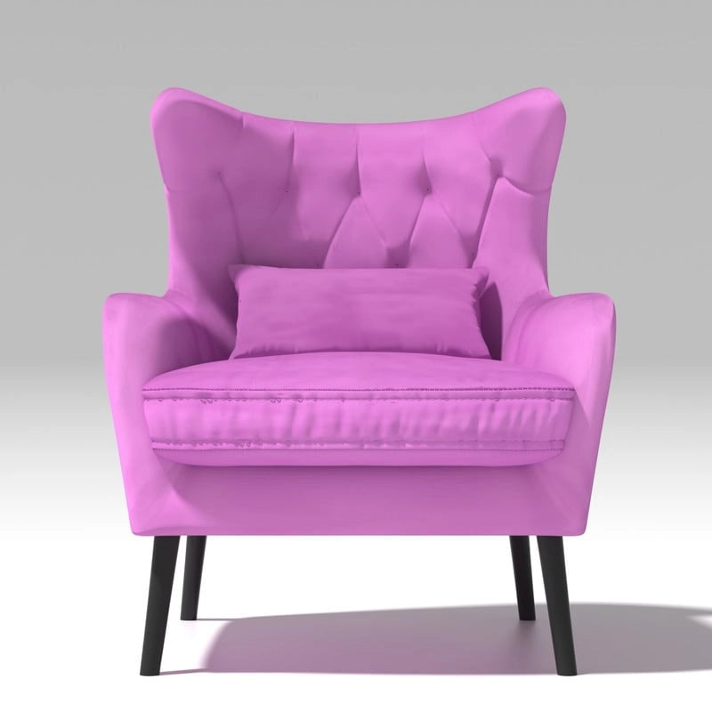 Sillón de terciopelo capitoné con orejeras, de un solo asiento – Azul marino / Negro / Blanco / Gris / Rosa