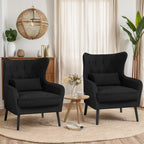 Sillón de terciopelo capitoné con orejeras, de un solo asiento – Azul marino / Negro / Blanco / Gris / Rosa