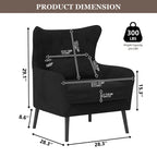 Sillón de terciopelo capitoné con orejeras, de un solo asiento – Azul marino / Negro / Blanco / Gris / Rosa