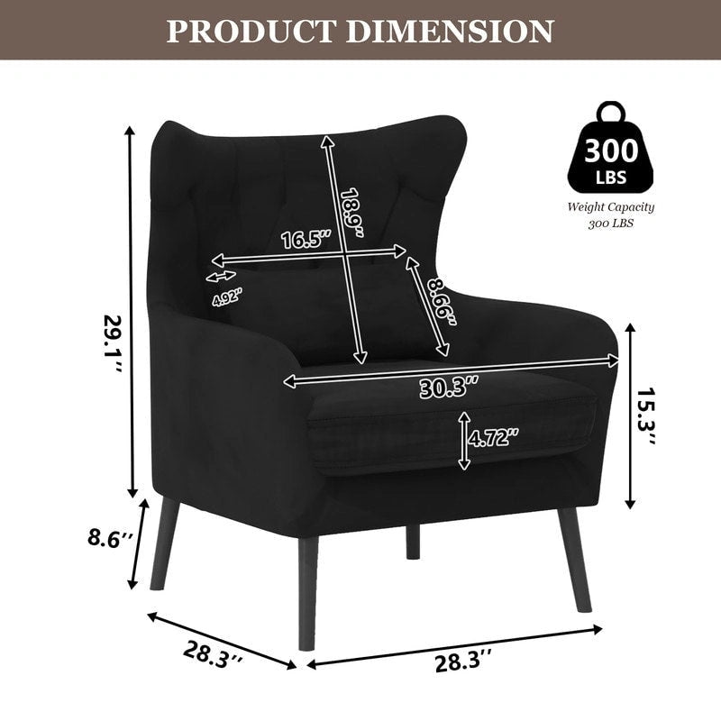 Sillón de terciopelo capitoné con orejeras, de un solo asiento – Azul marino / Negro / Blanco / Gris / Rosa