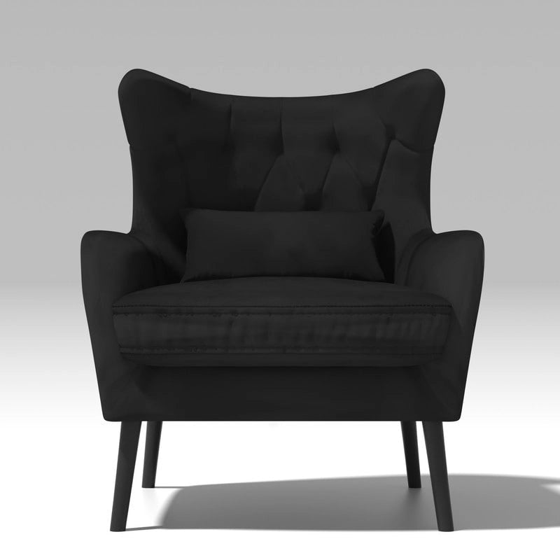 Sillón de terciopelo capitoné con orejeras, de un solo asiento – Azul marino / Negro / Blanco / Gris / Rosa
