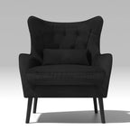 Sillón de terciopelo capitoné con orejeras, de un solo asiento – Azul marino / Negro / Blanco / Gris / Rosa