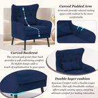 Sillón de terciopelo capitoné con orejeras, de un solo asiento – Azul marino / Negro / Blanco / Gris / Rosa