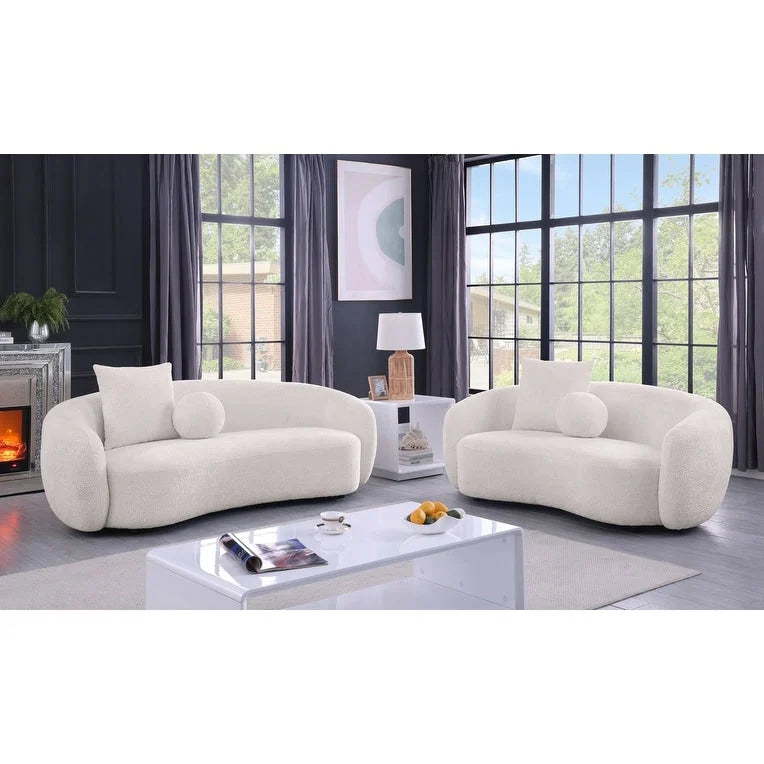 Juego de sofá y sofá biplaza de 2 piezas de tela Teddy beige/gris claro