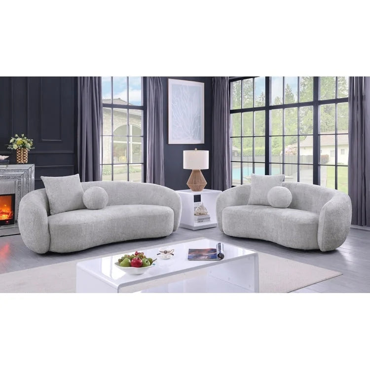 Juego de sofá y sofá biplaza de 2 piezas de tela Teddy beige/gris claro