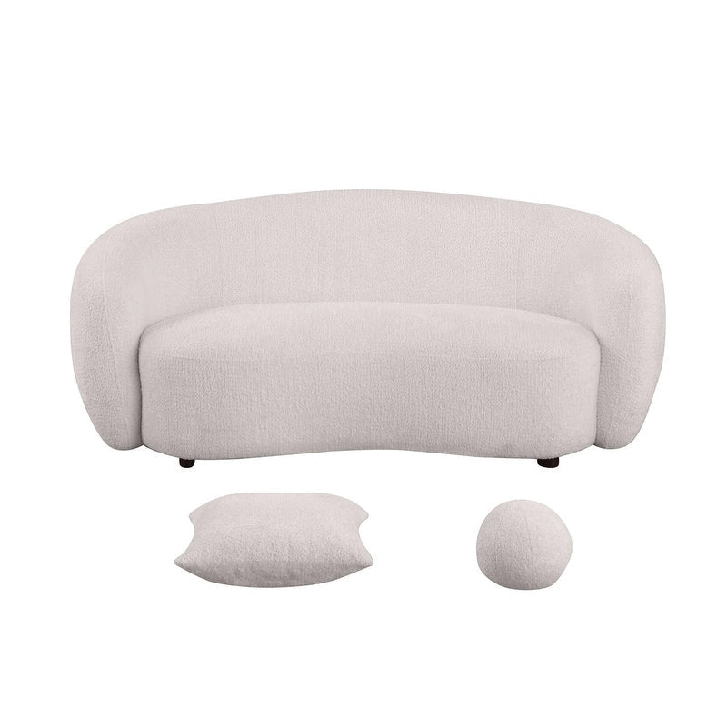 Juego de sofá y sofá biplaza de 2 piezas de tela Teddy beige/gris claro
