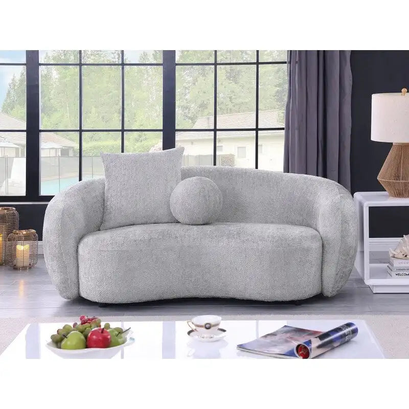Juego de sofá y sofá biplaza de 2 piezas de tela Teddy beige/gris claro