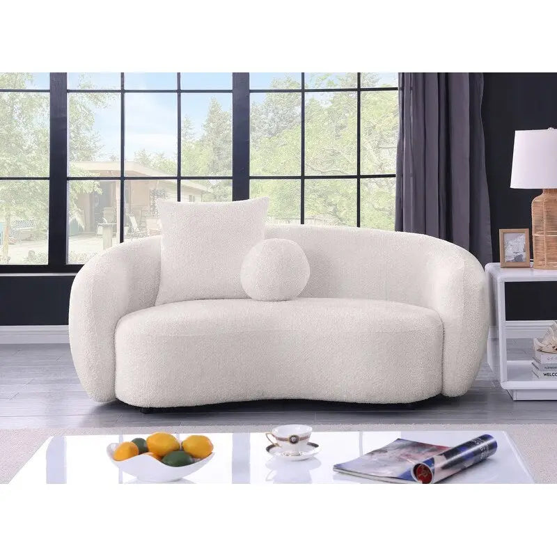 Juego de sofá y sofá biplaza de 2 piezas de tela Teddy beige/gris claro