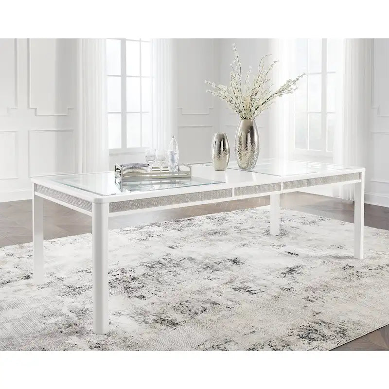 Mesa de comedor rectangular extensible blanca/verde, para 10 personas