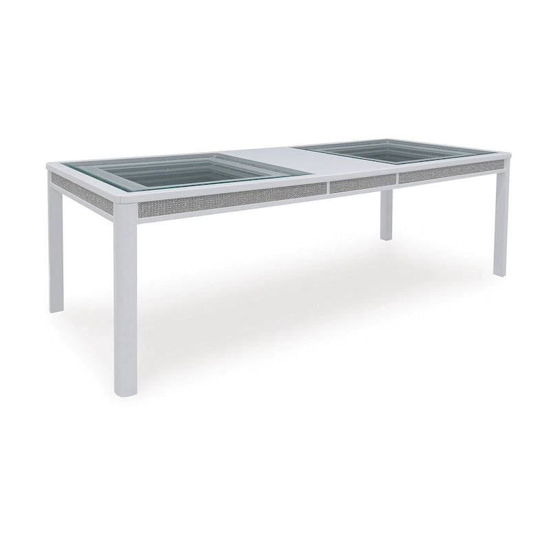 Mesa de comedor rectangular extensible blanca/verde, para 10 personas