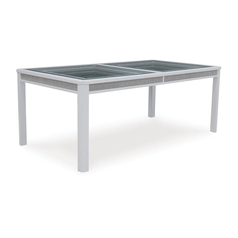 Mesa de comedor rectangular extensible blanca/verde, para 10 personas